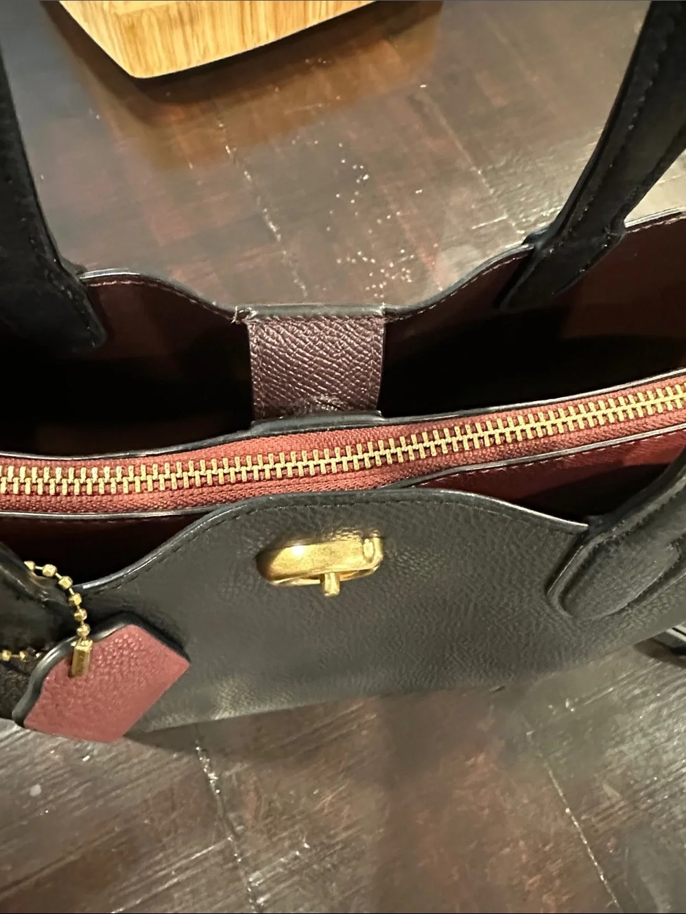 Coach Willow Tote 24 Black with Burgundy Interior/Hangtag